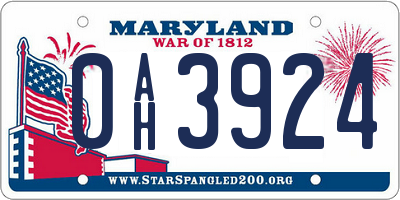 MD license plate 0AH3924