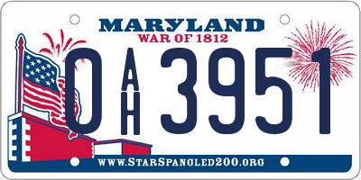 MD license plate 0AH3951