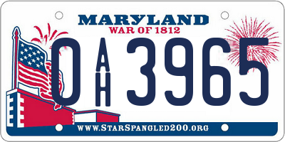 MD license plate 0AH3965