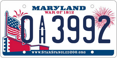 MD license plate 0AH3992