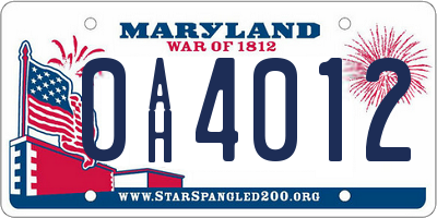 MD license plate 0AH4012