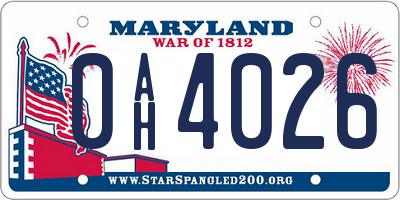MD license plate 0AH4026