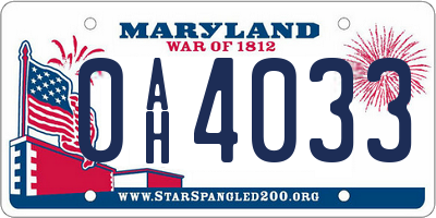 MD license plate 0AH4033