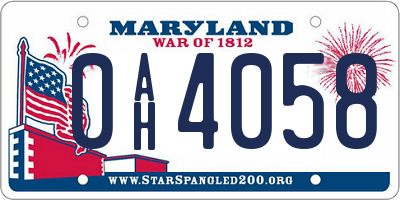 MD license plate 0AH4058