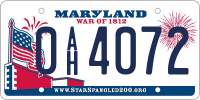 MD license plate 0AH4072