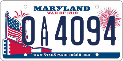 MD license plate 0AH4094