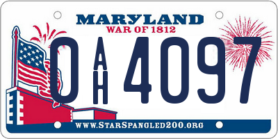 MD license plate 0AH4097