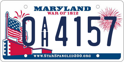 MD license plate 0AH4157