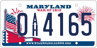 MD license plate 0AH4165