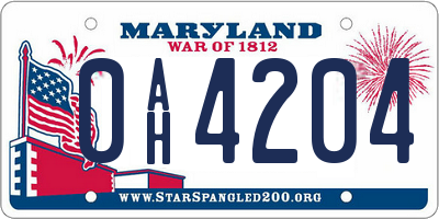 MD license plate 0AH4204