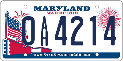 MD license plate 0AH4214