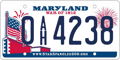 MD license plate 0AH4238