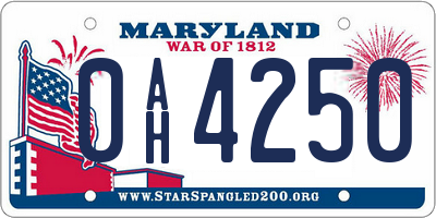 MD license plate 0AH4250