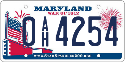 MD license plate 0AH4254