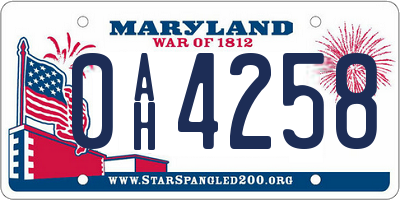 MD license plate 0AH4258
