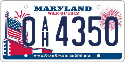MD license plate 0AH4350