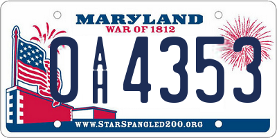 MD license plate 0AH4353