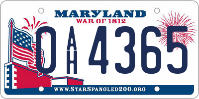 MD license plate 0AH4365