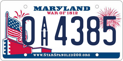 MD license plate 0AH4385