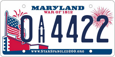 MD license plate 0AH4422