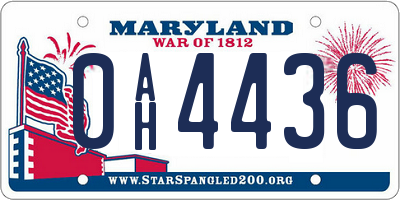 MD license plate 0AH4436