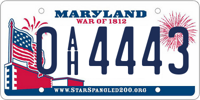 MD license plate 0AH4443