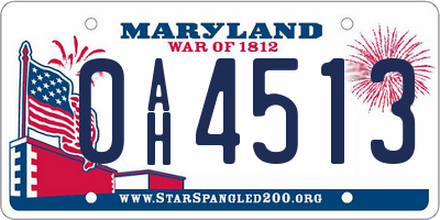MD license plate 0AH4513