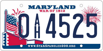 MD license plate 0AH4525