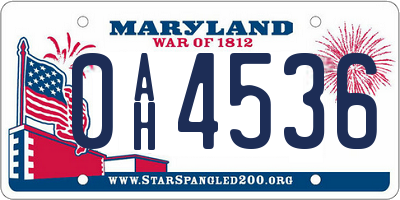 MD license plate 0AH4536