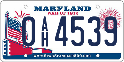 MD license plate 0AH4539