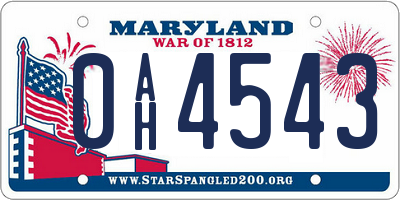 MD license plate 0AH4543