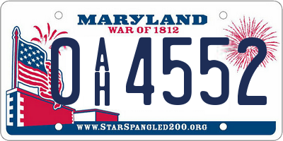 MD license plate 0AH4552