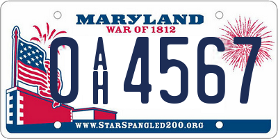 MD license plate 0AH4567