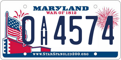 MD license plate 0AH4574