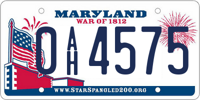 MD license plate 0AH4575