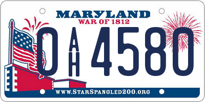 MD license plate 0AH4580