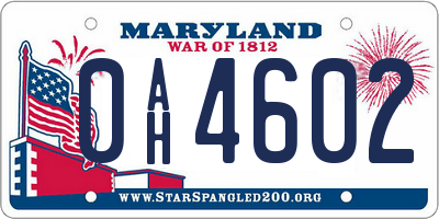 MD license plate 0AH4602