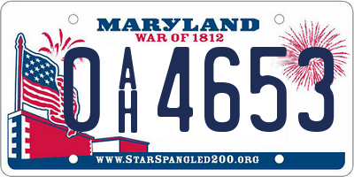 MD license plate 0AH4653