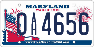 MD license plate 0AH4656