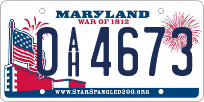 MD license plate 0AH4673