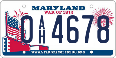 MD license plate 0AH4678