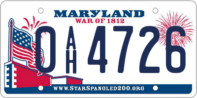 MD license plate 0AH4726