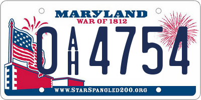 MD license plate 0AH4754