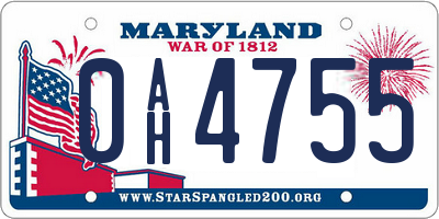 MD license plate 0AH4755