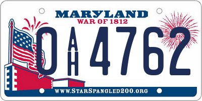 MD license plate 0AH4762