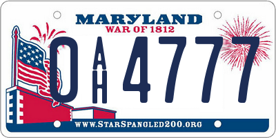 MD license plate 0AH4777