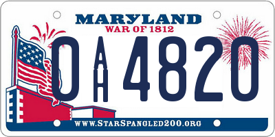 MD license plate 0AH4820