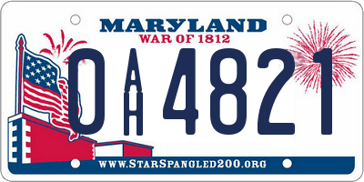 MD license plate 0AH4821