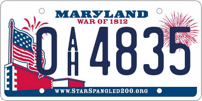 MD license plate 0AH4835
