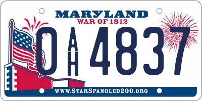 MD license plate 0AH4837